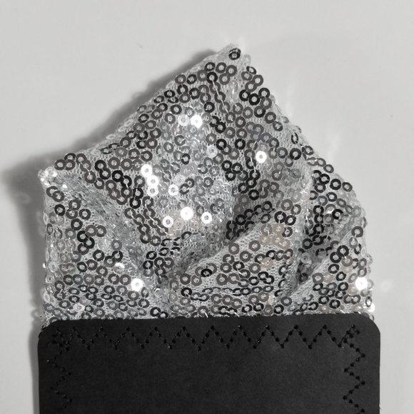 Men's Sequin Pre-Folded Pocket Square Insert - Silver - Picture 4 of 6